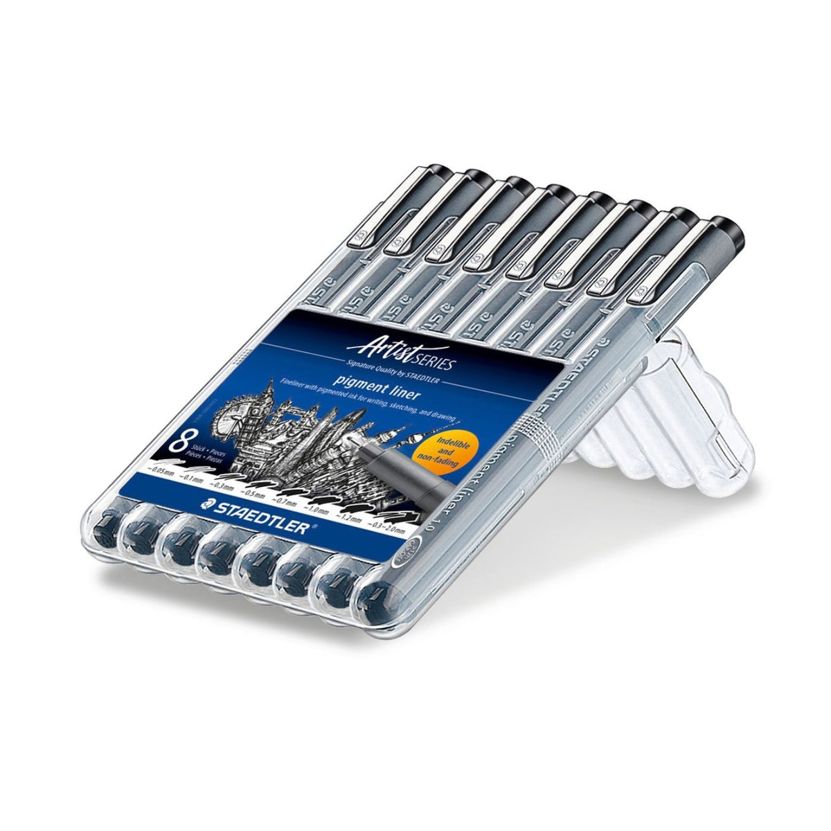 Staedtler Fineliner 308 SB8P Pigment Ink Pen Black Wallet of 8 [0.05, 0.1, 0.3, 0.5, 0.7, 1.0, 1.2, 0.3-2.0]