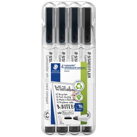 Staedtler Lumocolor Compact Whiteboard Markers 341-9 WP4 Black Wallet of 4