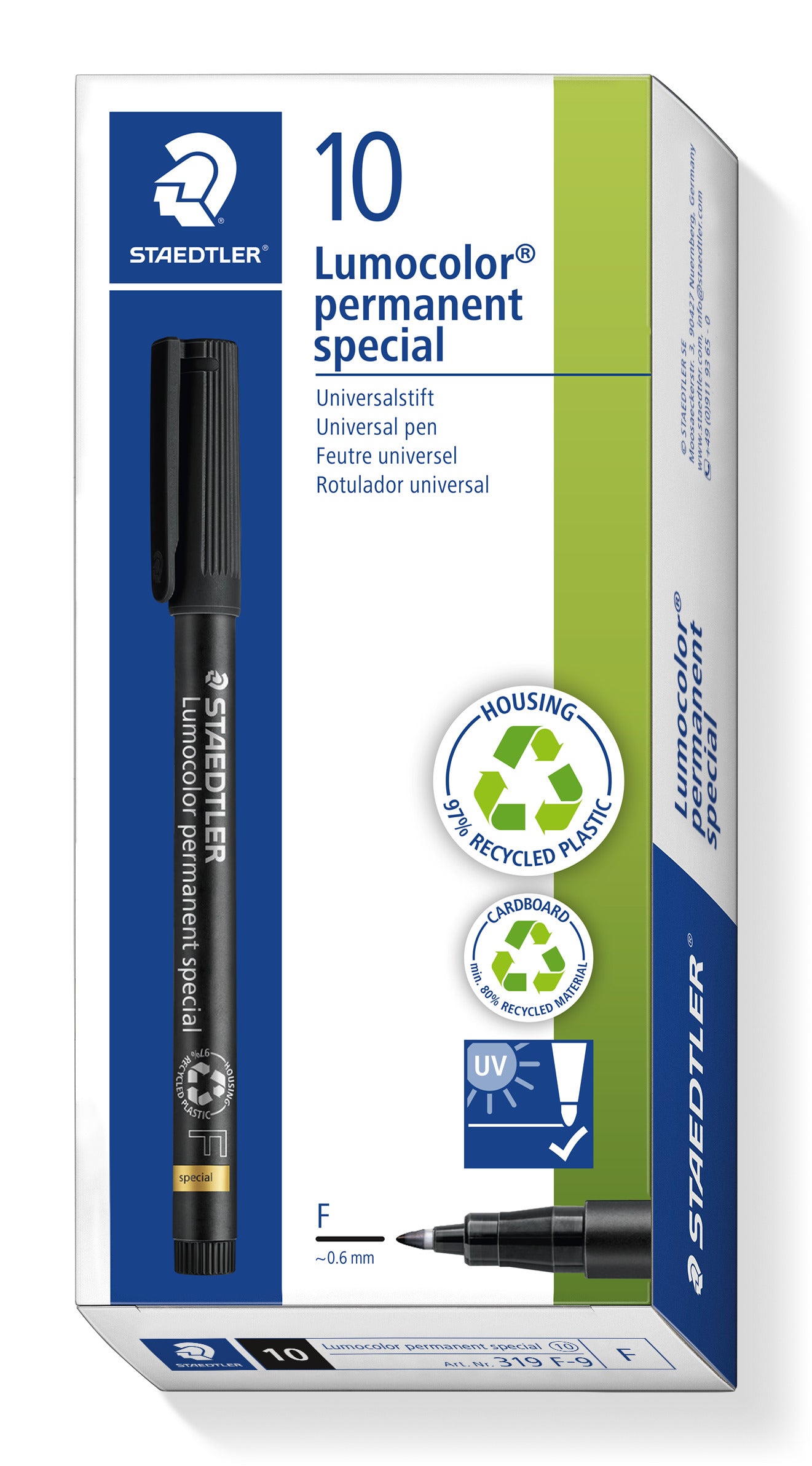 Staedtler Lumocolor Special Permanent Pen 319 F-9 Fine 0.6mm Black
