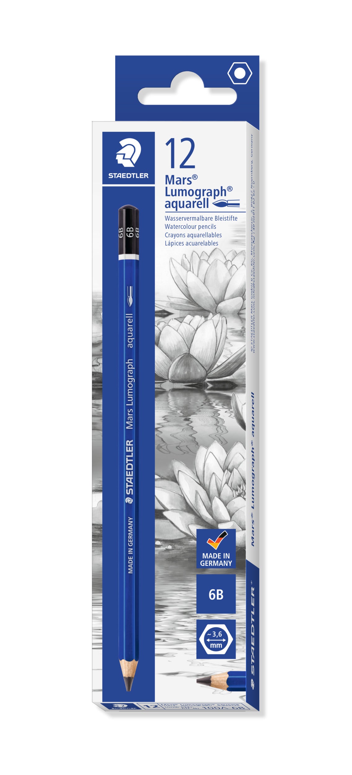 Staedtler Mars® Lumograph® Aquarell 100A-6B Premium Watercolour Graphite Pencil 6B Box of 12