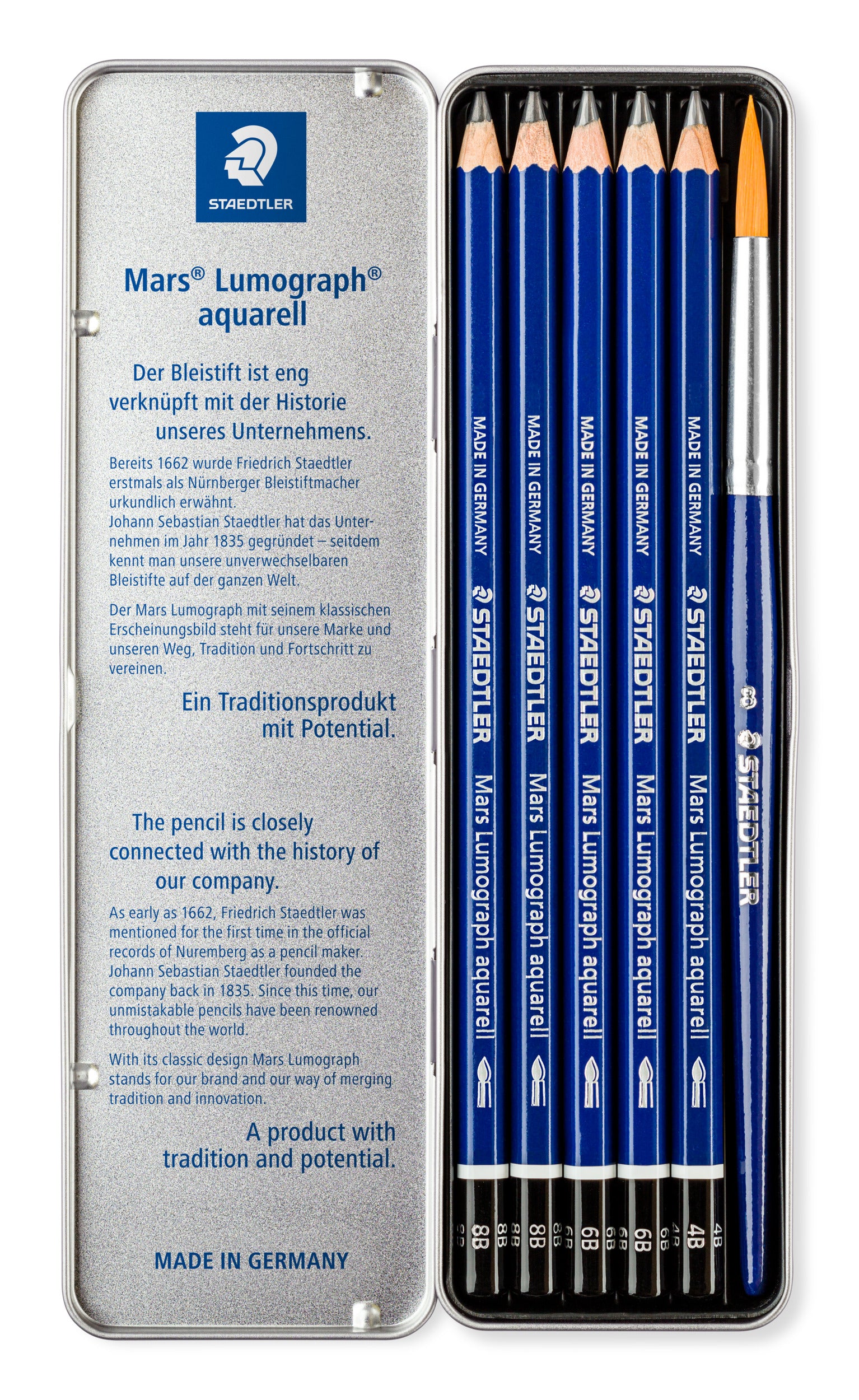 Staedtler Mars® Lumograph® Aquarell Premium Watercolour Graphite Pencils 100A G6 Tin of 6