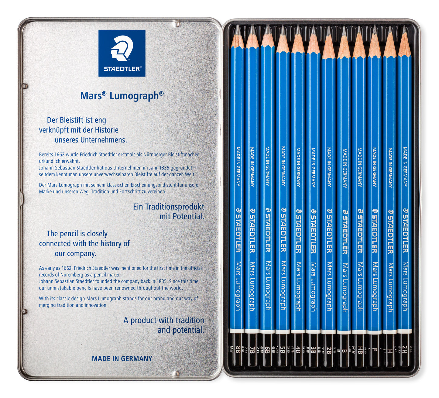 Staedtler Mars® Lumograph® Graphite Pencils 100 G12 S Tin of 12 Degrees [8B - 2H]