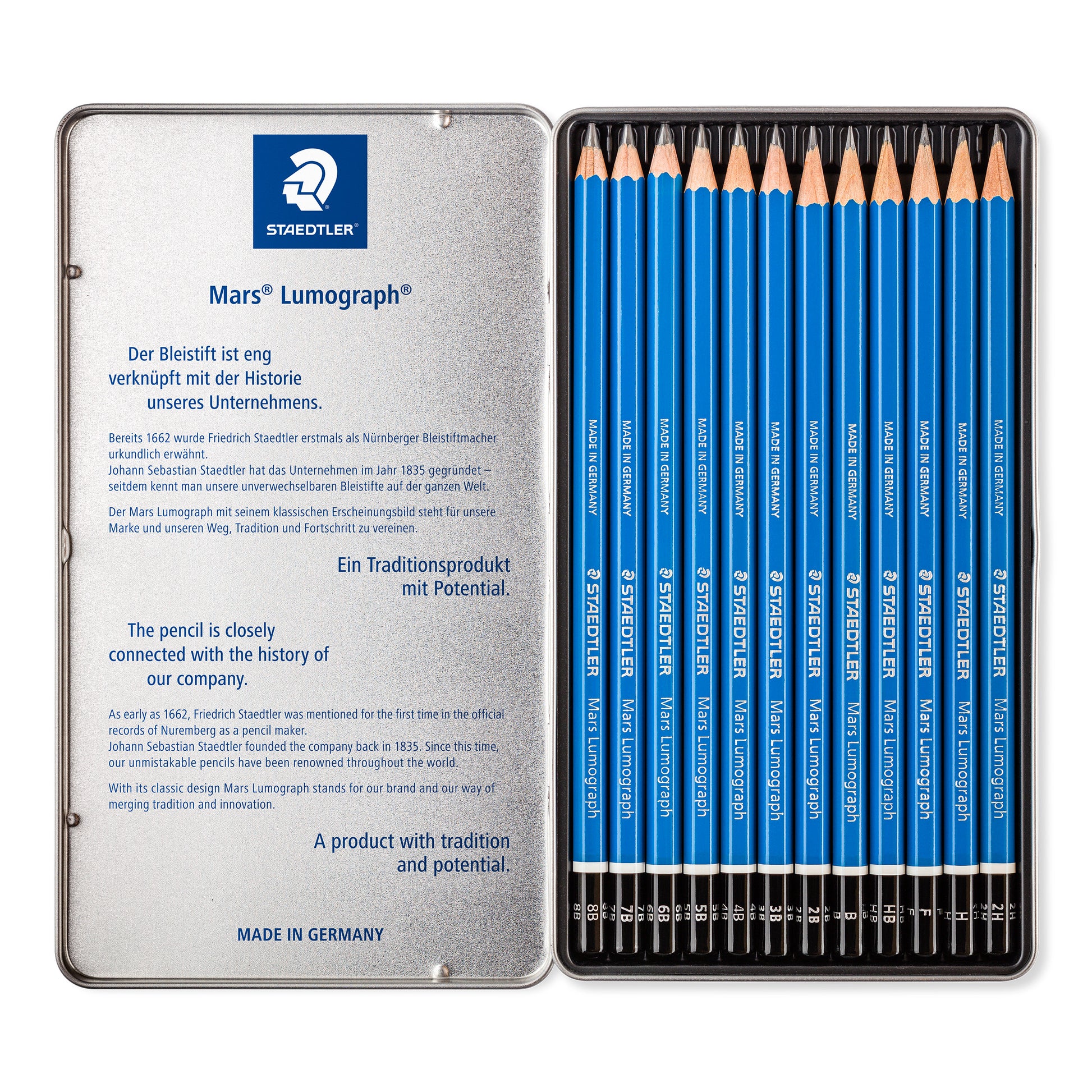 Staedtler Mars® Lumograph® Graphite Pencils 100 G12 Tin of 12 Degrees [6B - 4H]