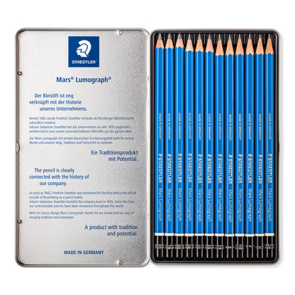 Staedtler Mars® Lumograph® Graphite Pencils 100 G12 Tin of 12 Degrees [6B - 4H]