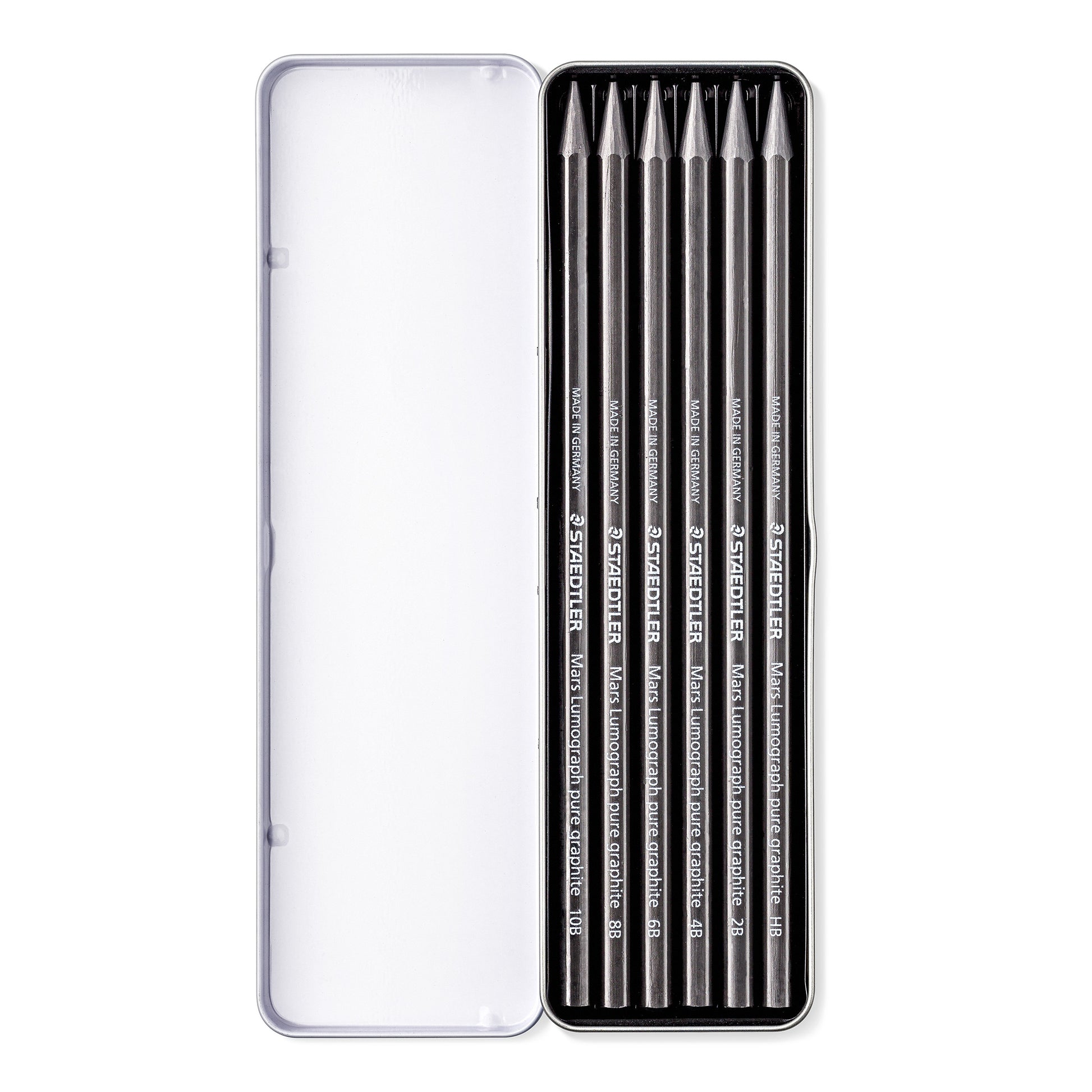 Staedtler Mars® Lumograph® Pure Graphite 100G Pencils Tin of 6 [Degrees HB-10B]