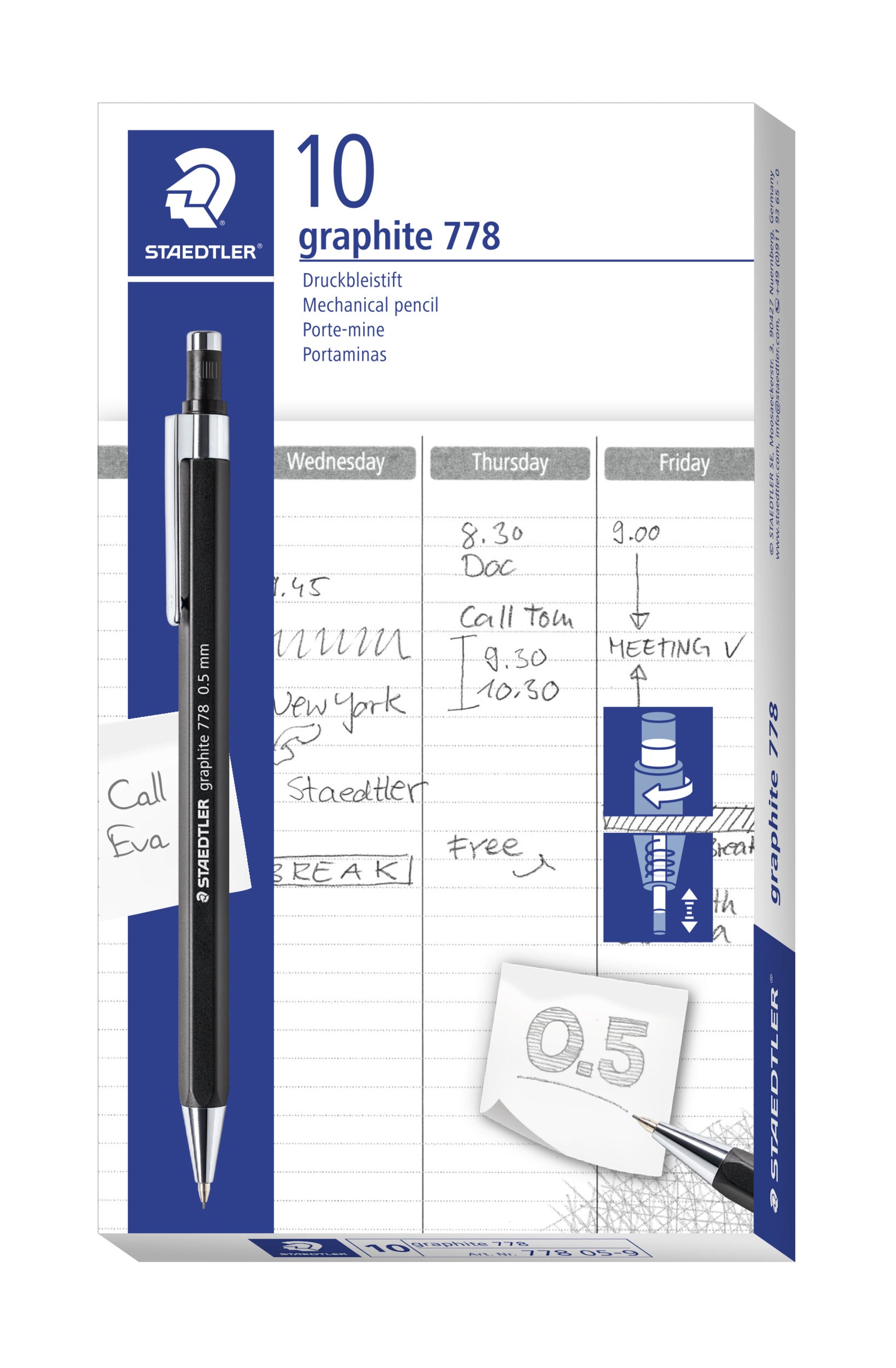 Staedtler Mechanical Pencil 778 05-9 Graphite Black Barrel 0.5mm Box 10