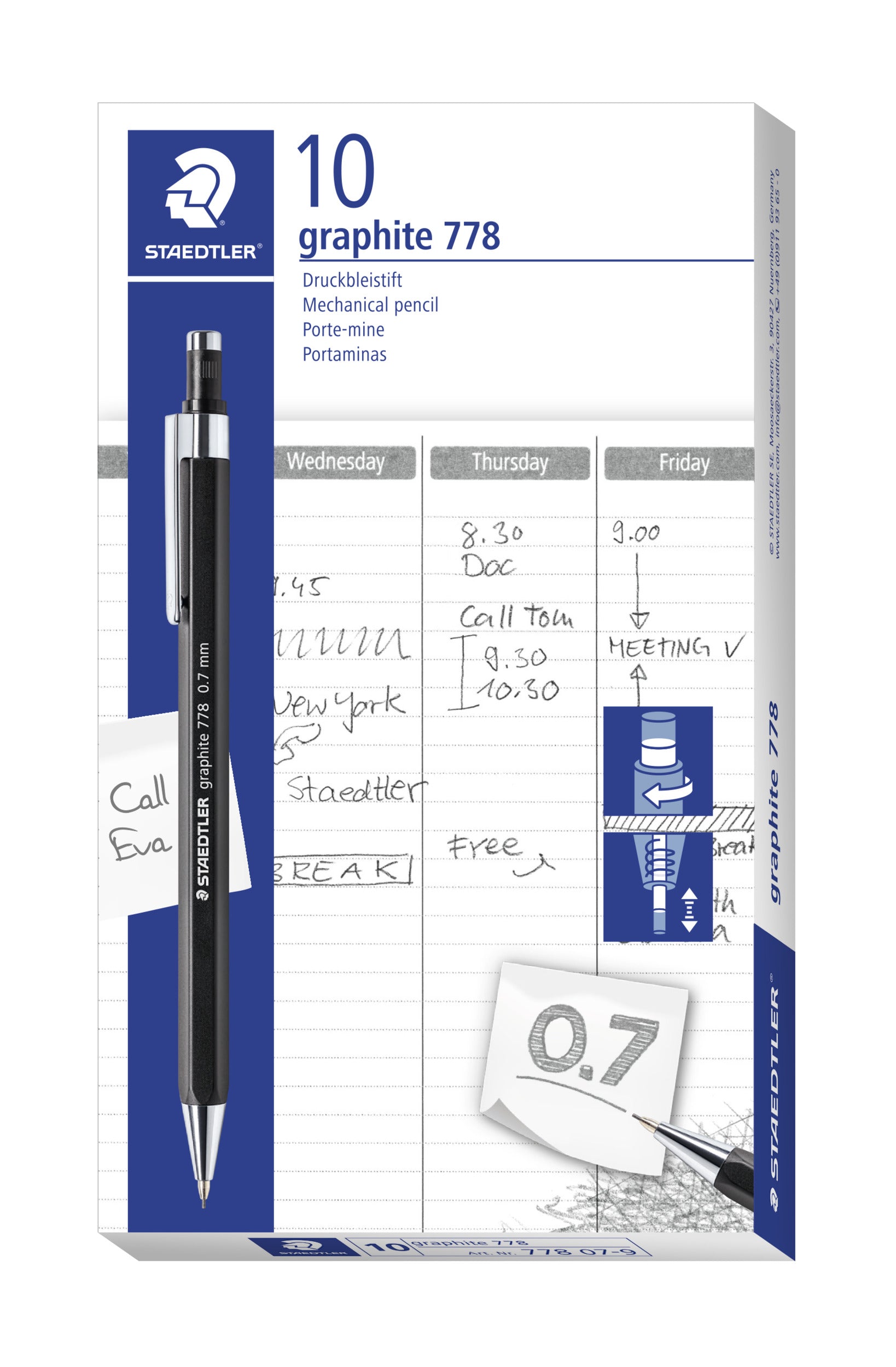Staedtler Mechanical Pencil 778 07-9 Graphite Black Barrel 0.7mm Box 10