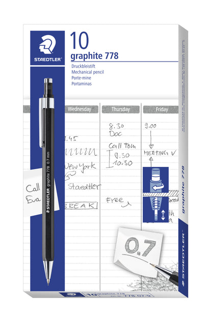 Staedtler Mechanical Pencil 778 07-9 Graphite Black Barrel 0.7mm Box 10