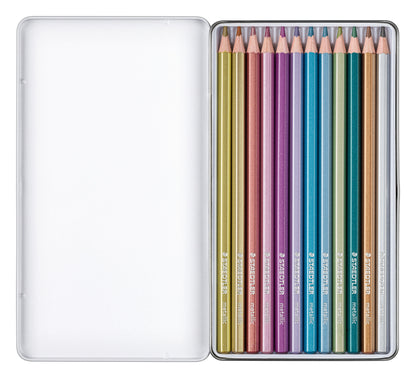 Staedtler Premium Coloured Pencils 146M Design Journey Tin of 12 Metallic Colours