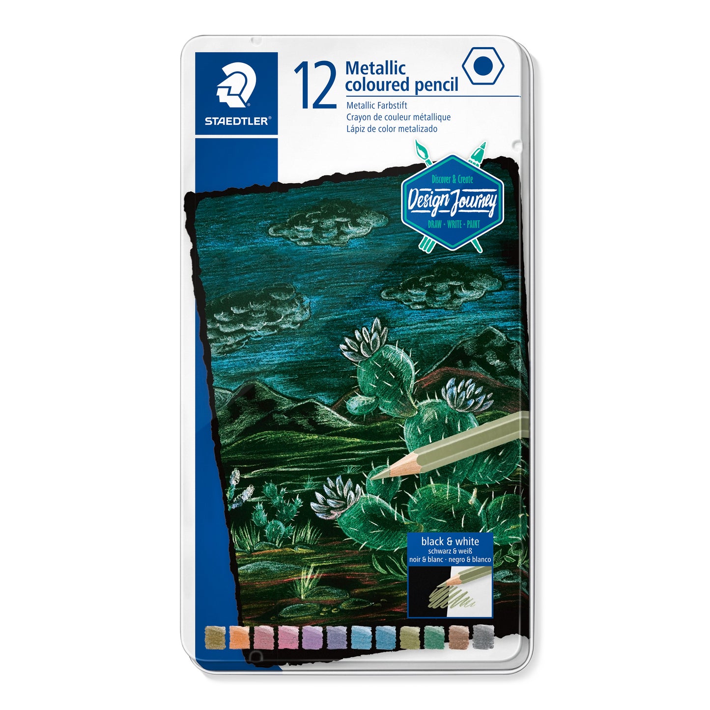 Staedtler Premium Coloured Pencils 146M Design Journey Tin of 12 Metallic Colours