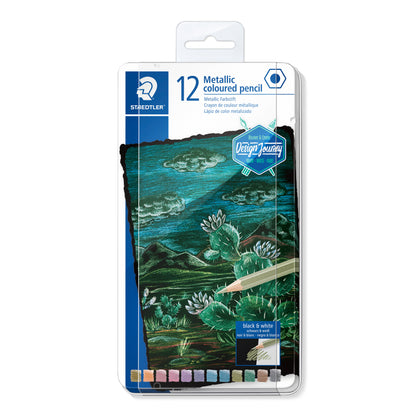 Staedtler Premium Coloured Pencils 146M Design Journey Tin of 12 Metallic Colours