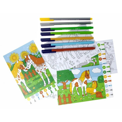 Staedtler Triplus Fibre-Tip Felt Pen Set 34 CBN01 COLOUR BY NUMBERS Horses