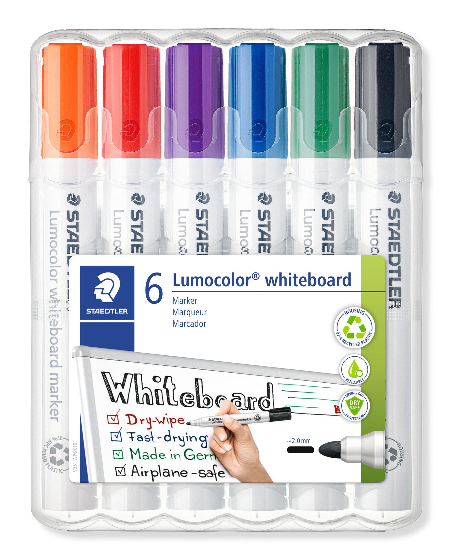 Staedtler Whiteboard Marker 351 WP6 Lumocolor Bullet Tip Pack 6 Assorted