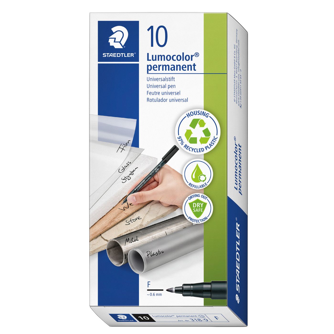 Staedtler Lumocolor Universal Permanent Pen 318-9 Fine 0.6mm Black Box of 10
