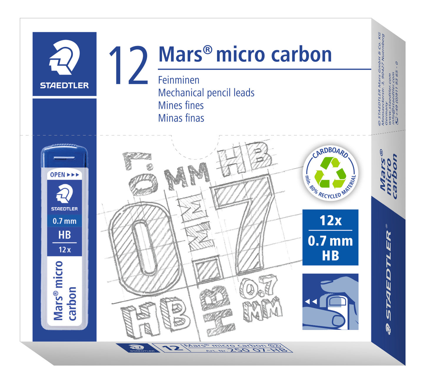 Staedtler Mechanical Pencil Leads Refill 250 07-HB Mars Micro Tube of 12 0.7mm HB Box of 12