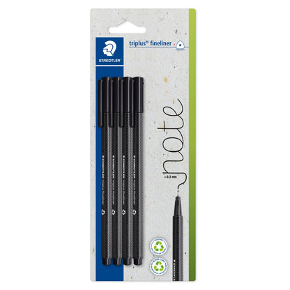 Staedtler Triplus Fineliner Note Black Ink Triangular 0.3mm Pack of 4