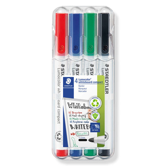 Staedtler Whiteboard Marker 341 WP4 Compact Lumocolor Fine Tip Pack of 4 Assorted Colours
