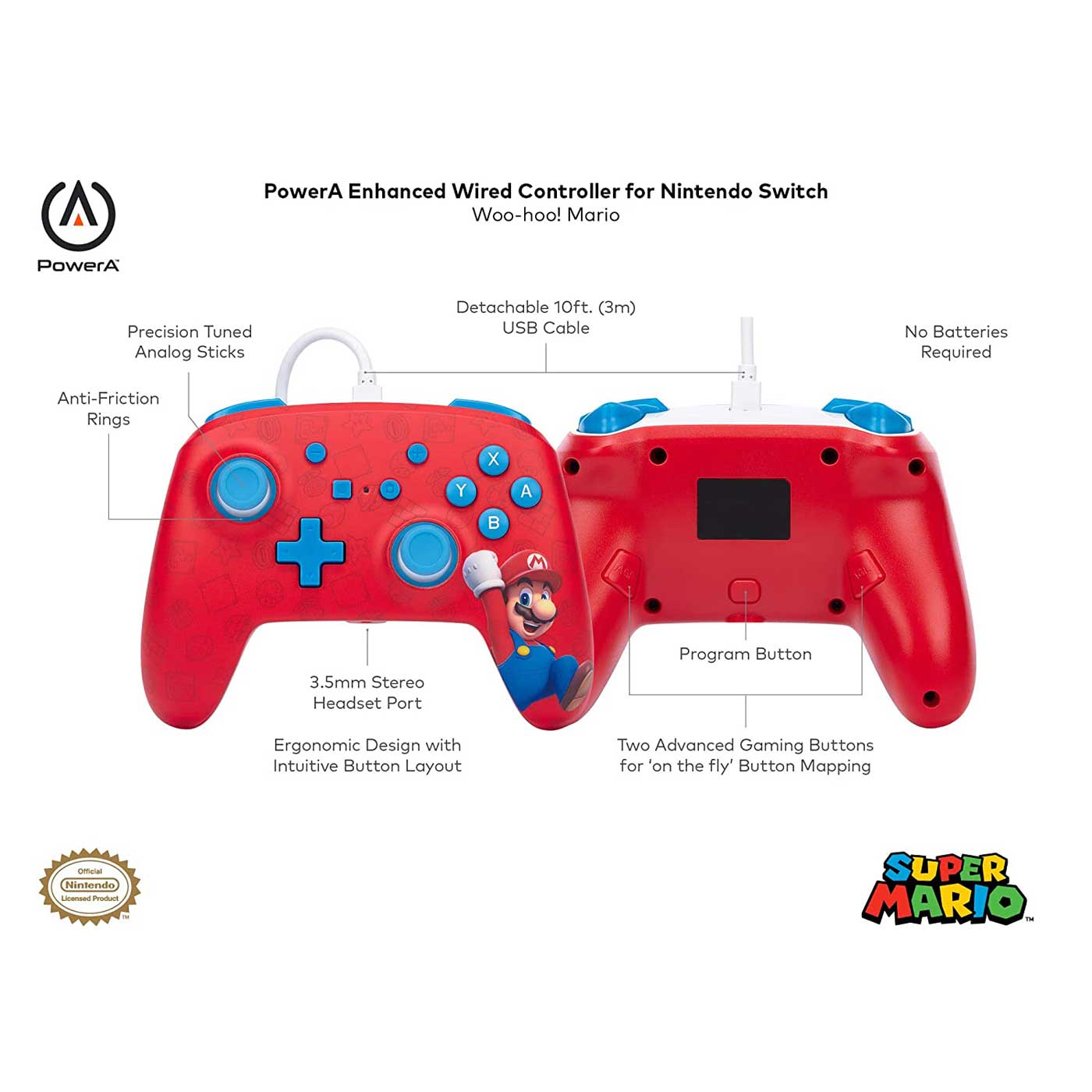Super Mario Nintendo Wired Controller PowerA Enhanced