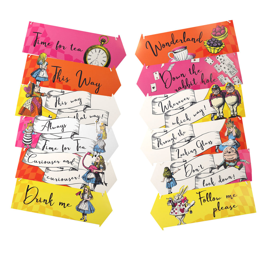 Talking Tables Alice in Wonderland Bright Hanging Paper Sign Decorations Pack of 12