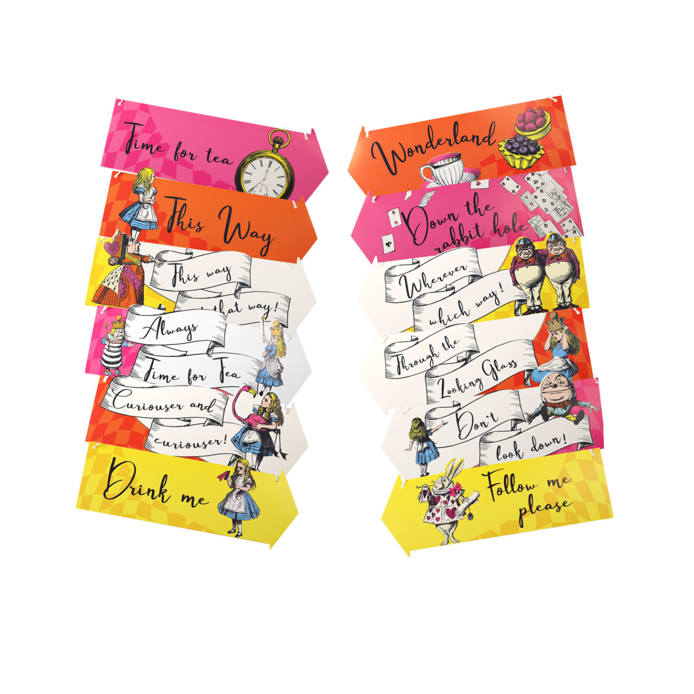 Talking Tables Alice in Wonderland Bright Hanging Paper Sign Decorations Pack of 12