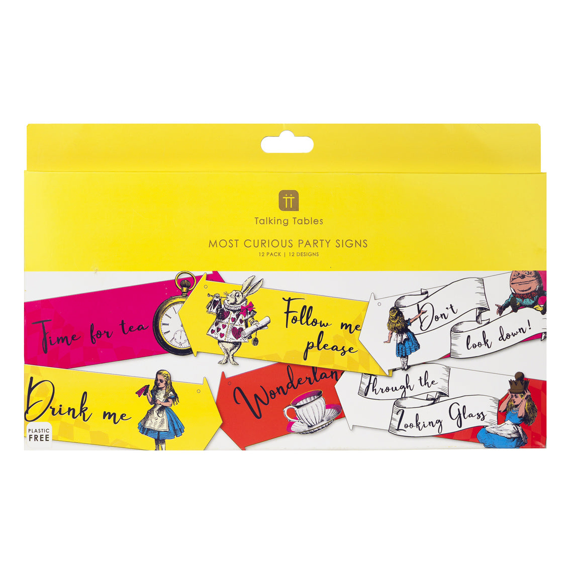 Talking Tables Alice in Wonderland Bright Hanging Paper Sign Decorations Pack of 12