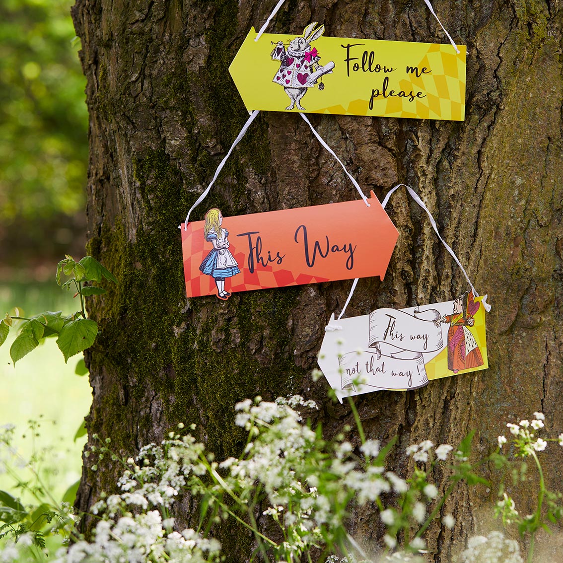 Talking Tables Alice in Wonderland Bright Hanging Paper Sign Decorations Pack of 12