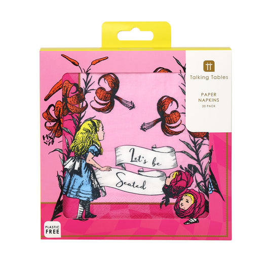 Talking Tables Alice in Wonderland Bright Pink Paper Napkins Pack of 20
