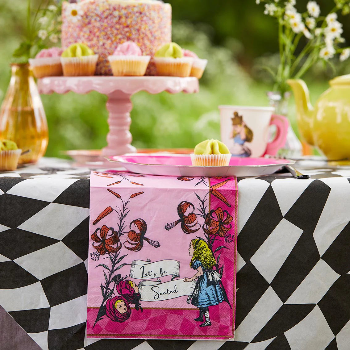 Talking Tables Alice in Wonderland Bright Pink Paper Napkins Pack of 20