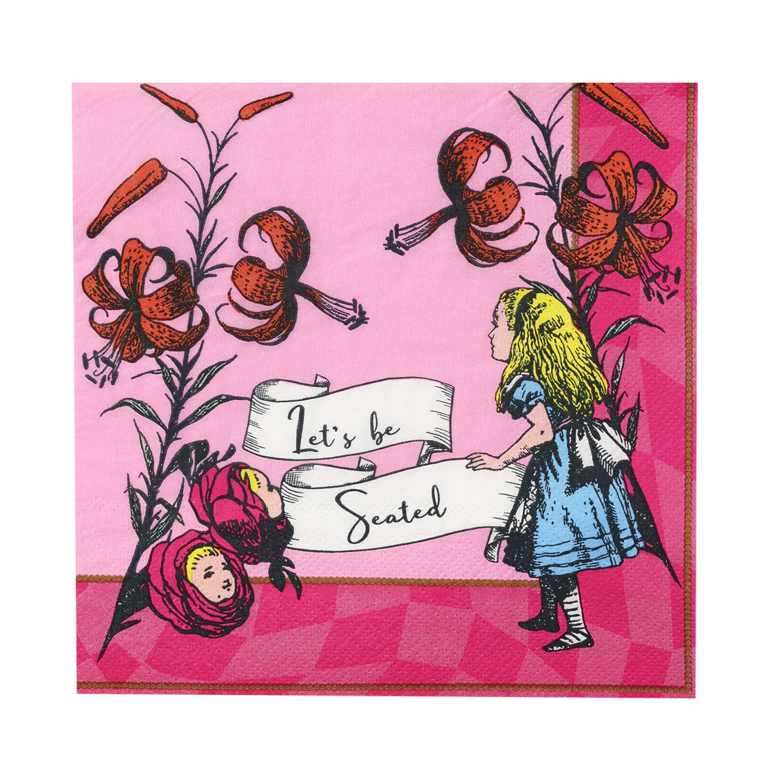 Talking Tables Alice in Wonderland Bright Pink Paper Napkins Pack of 20