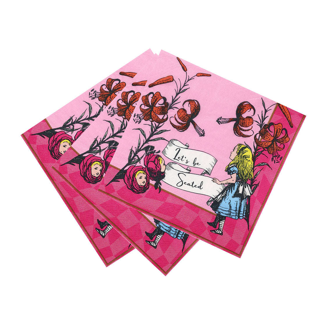 Talking Tables Alice in Wonderland Bright Pink Paper Napkins Pack of 20
