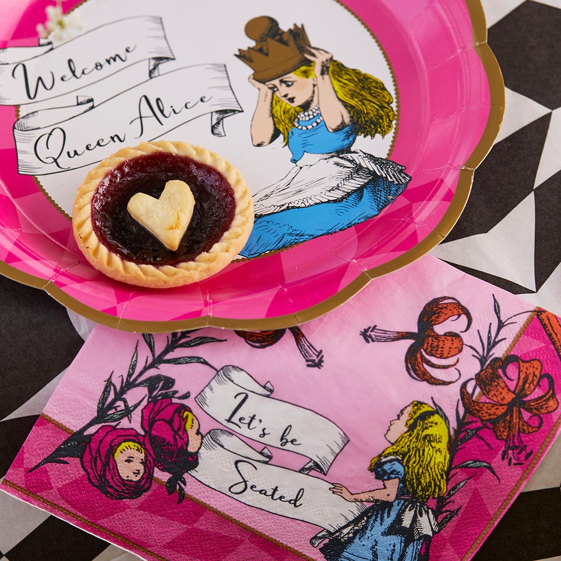 Talking Tables Alice in Wonderland Bright Pink Paper Napkins Pack of 20