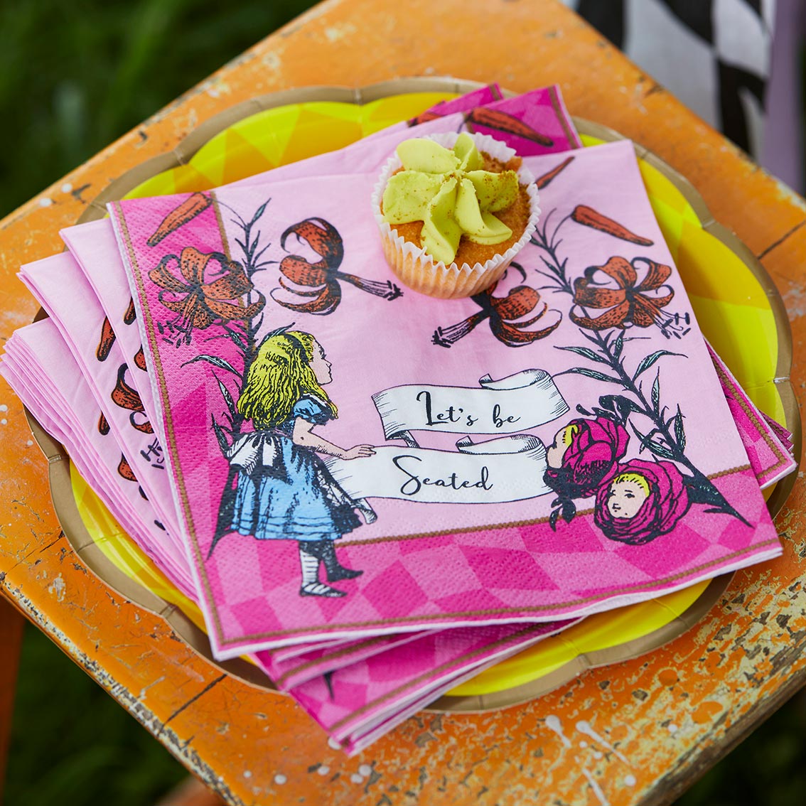 Talking Tables Alice in Wonderland Bright Pink Paper Napkins Pack of 20