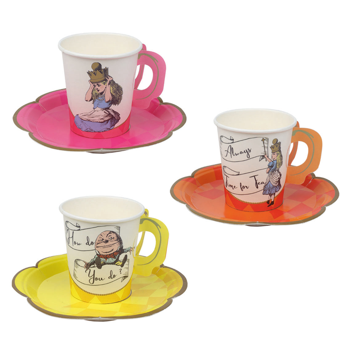 Talking Tables Alice in Wonderland Bright Tea Cup Set Pack of 12