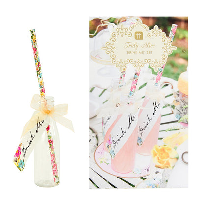 Talking Tables Truly Alice Drink Set of 6 Bottles, Tag & 12 Straw Set