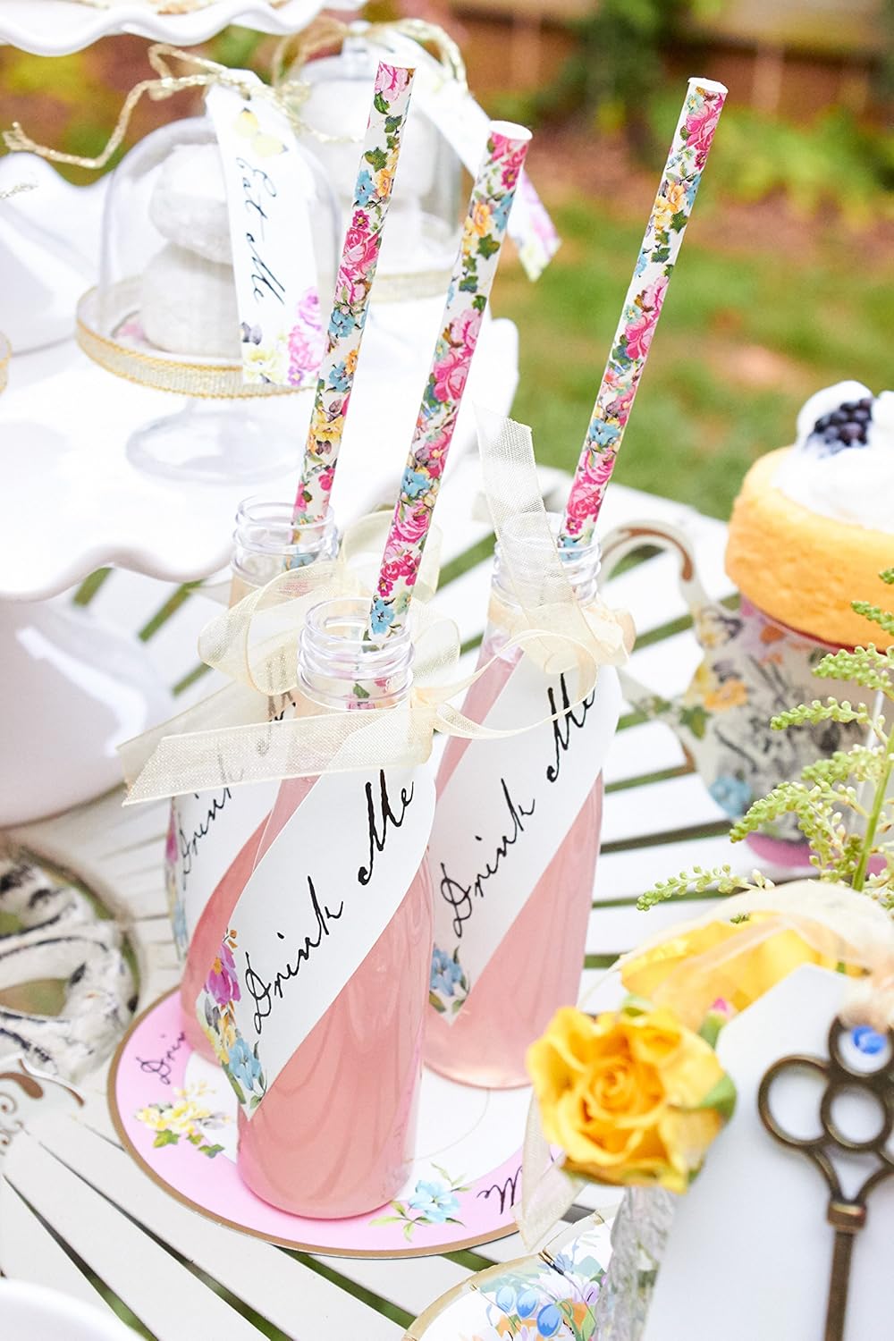 Talking Tables Truly Alice Drink Set of 6 Bottles, Tag & 12 Straw Set