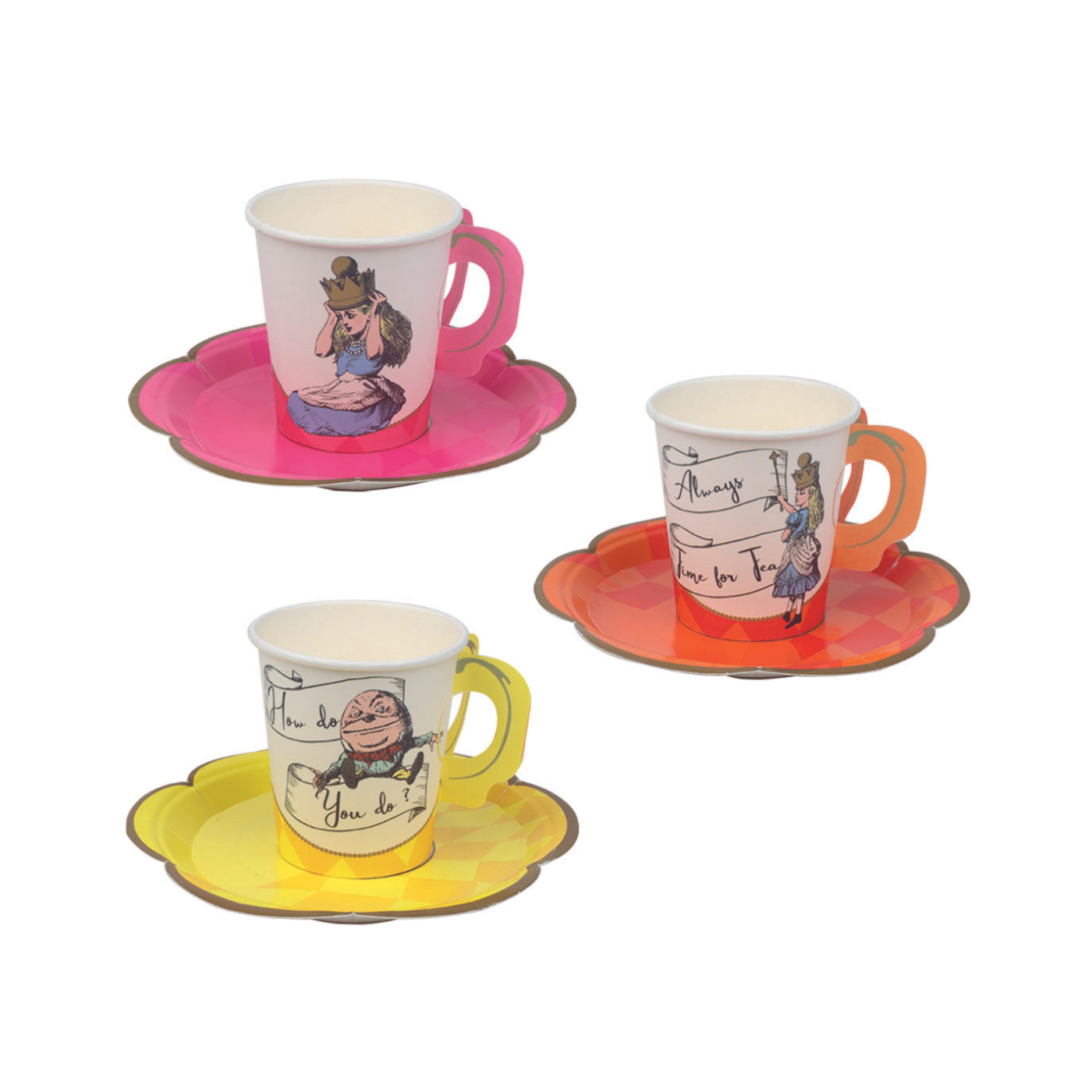 Talking Tables Alice in Wonderland Bright Tea Cup Set Pack of 12