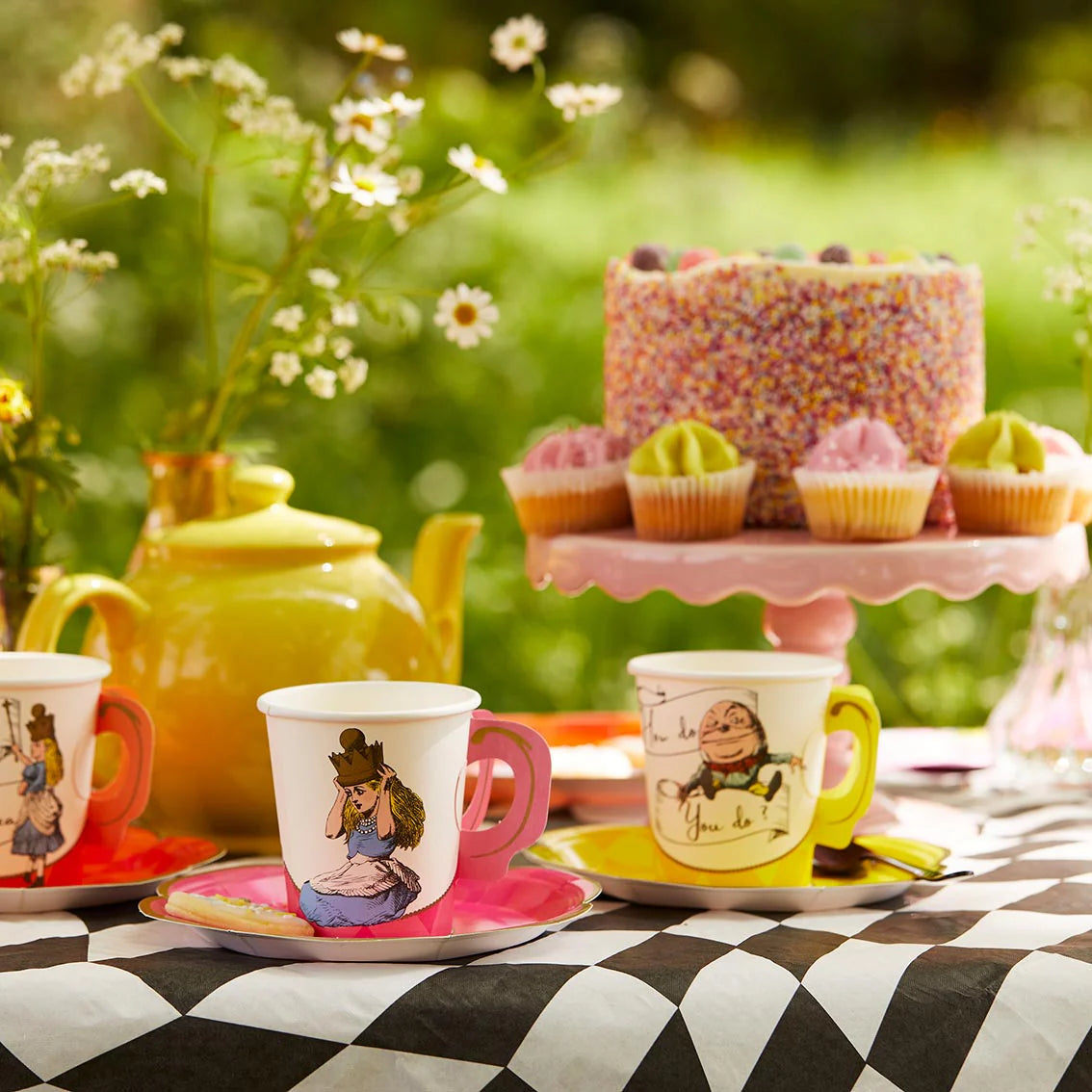 Talking Tables Alice in Wonderland Bright Tea Cup Set Pack of 12