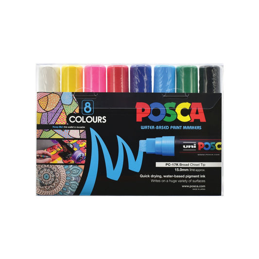 Uni Posca Paint Marker Bold Chisel Tip 15.0mm PC-17K Assorted 8 Pack