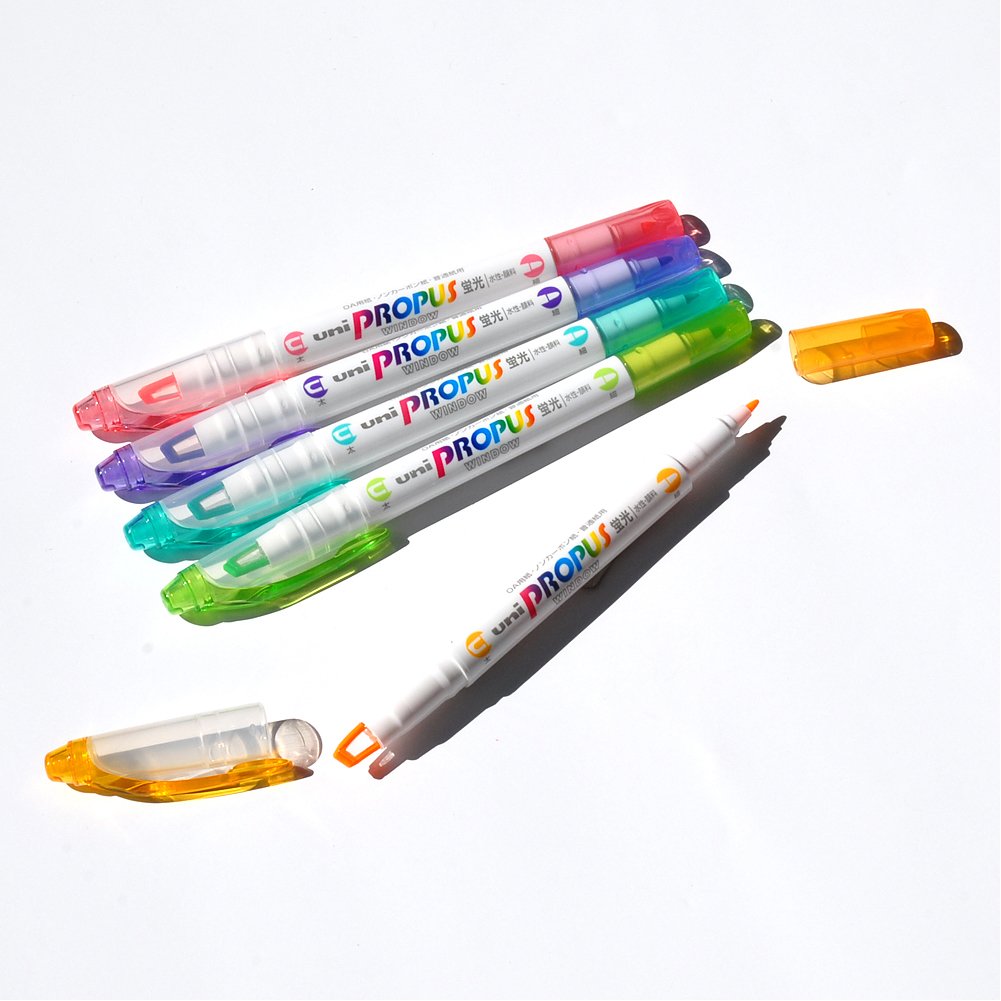 Uni Propus Window Double-Ended Highlighter 4.0mm/0.6mm Pastel Pack of 5