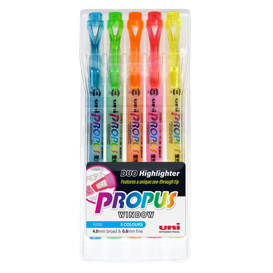 Uni Propus Window Double-Ended Highlighter 4.0mm/0.6mm Pack of 5