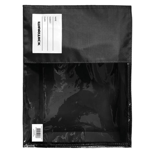 Warwick Book Bag Black 370x265x85mm – Zip Closure with Clear Panel & Name Tag