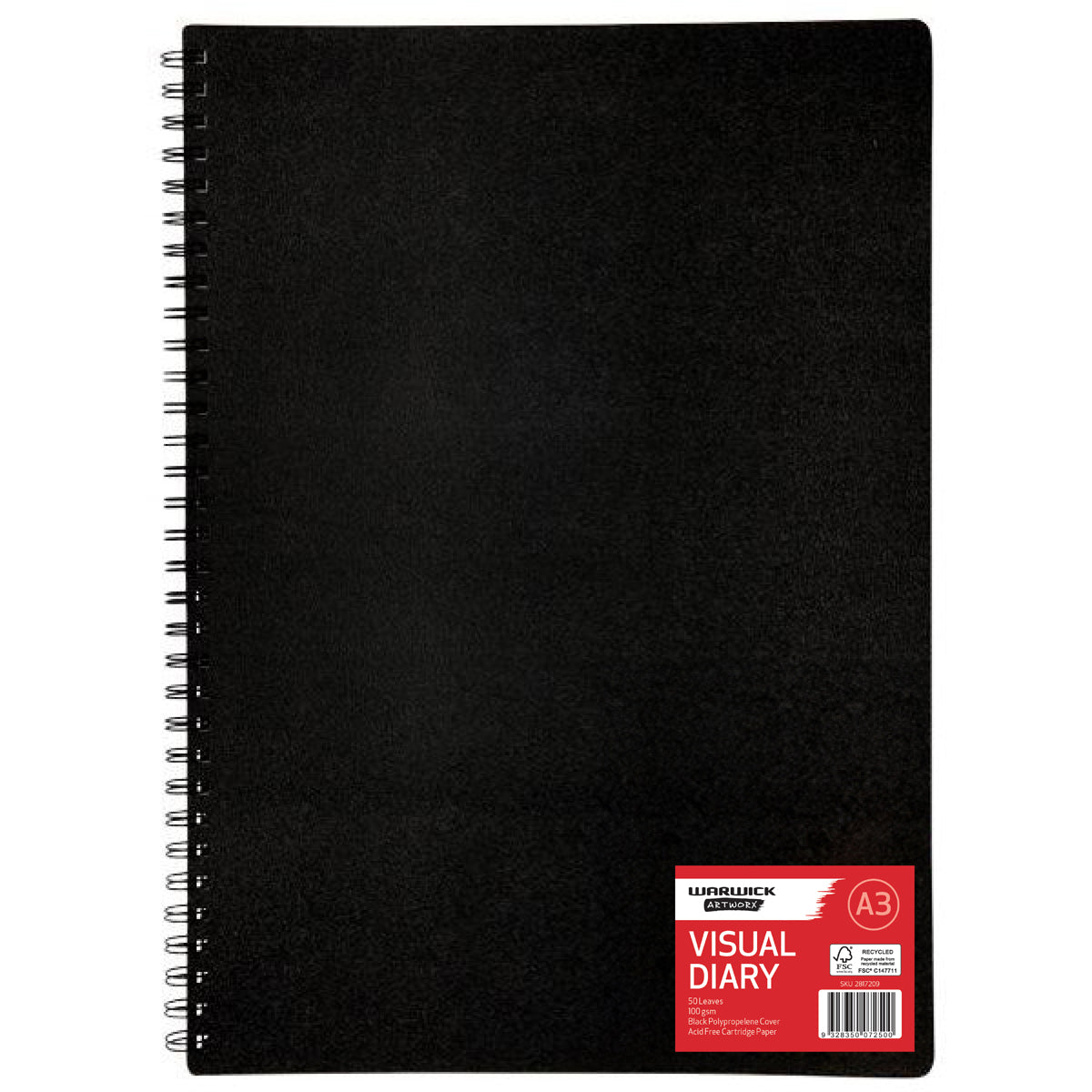Warwick Diary Visual A3 100gsm 50lf Spiral Bound Black