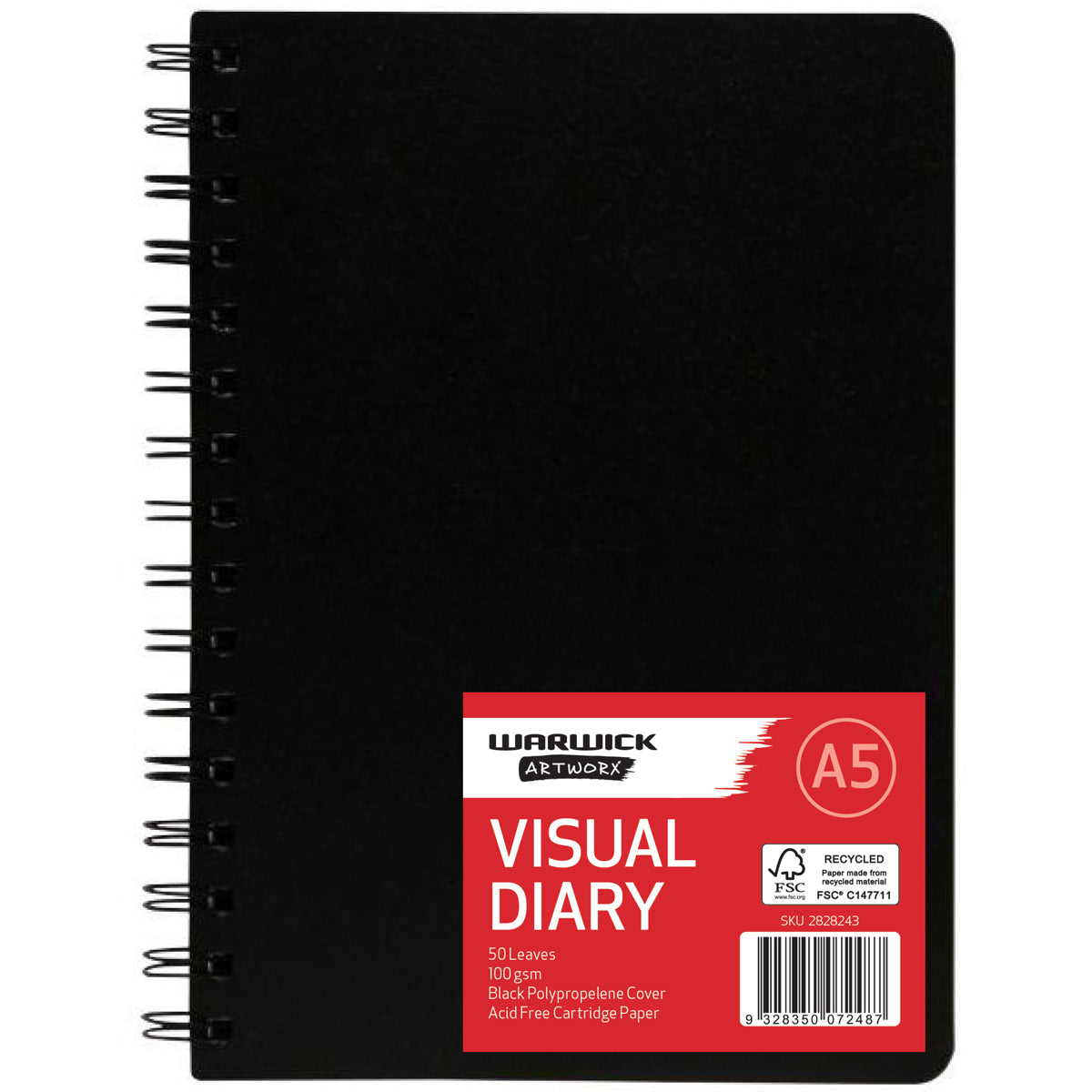 Warwick Diary Visual A5 100gsm 50lf Spiral Bound Black