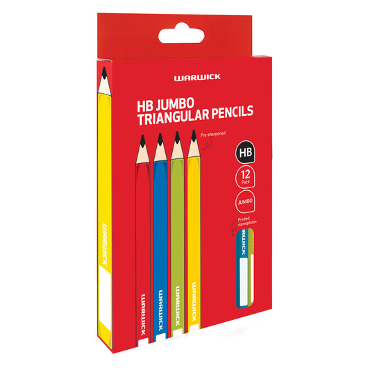 Warwick HB Jumbo Triangular Pencils with Name Plate – Pack of 12 Assorted Colours