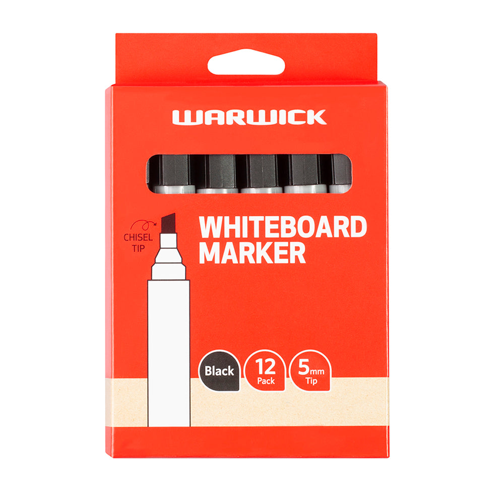 Warwick Whiteboard Marker Chisel Tip Black Box of 12