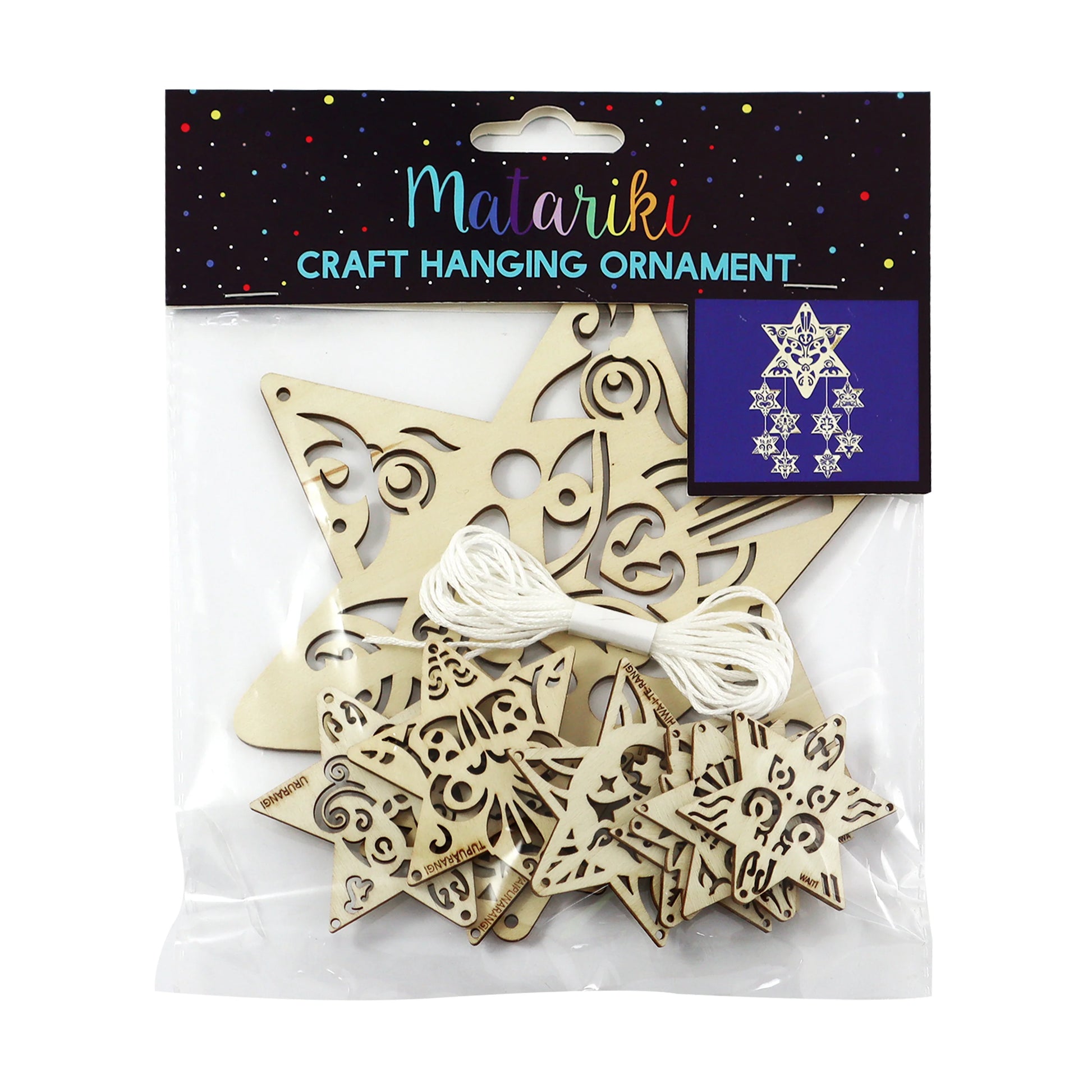 Wooden NZ Matariki hanging ornament craft set with 9 stars