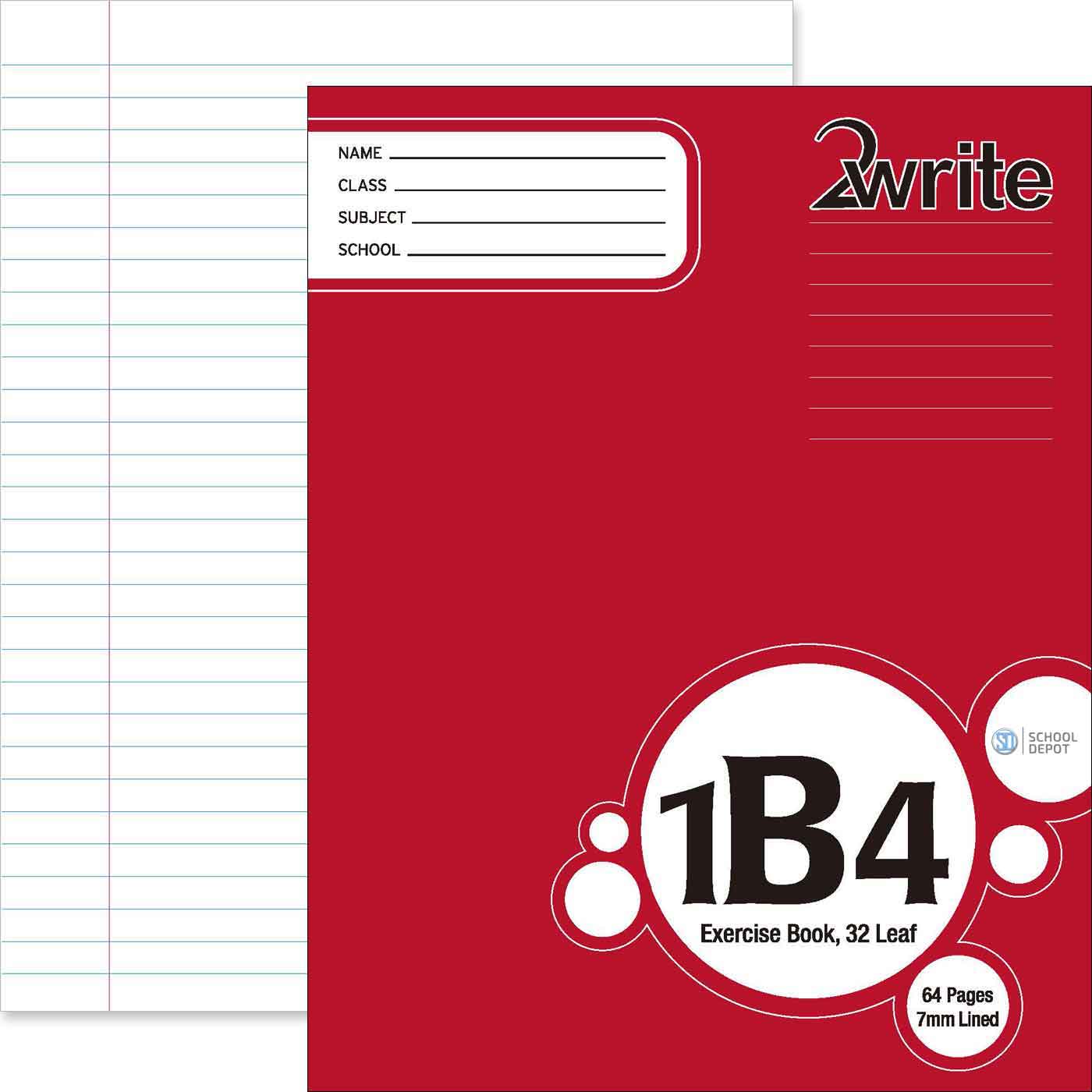 2Write 1B4 Exercise Book 32 Leaf Ruled 7mm