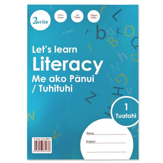 2Write Literacy Exercise Book Tuatahi 1 Ruled 12mm & Feint 6mm 1/3 Blank 64 Pages