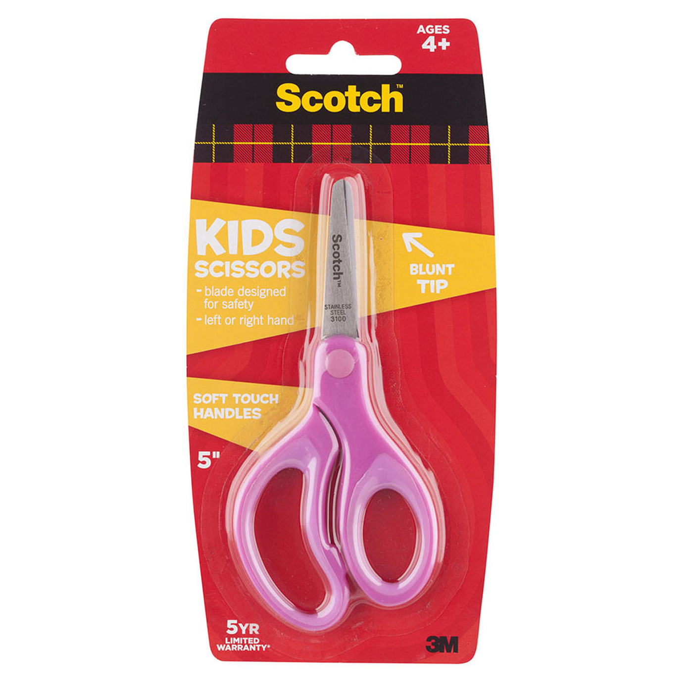 3M Scotch Kids Soft Grip Scissors 1442B 5 Inch Pink 