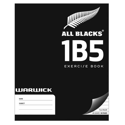 All Blacks Exercise Book 1B5 40 Leaf Ruled 7mm 255 x 205 mm - Warwick